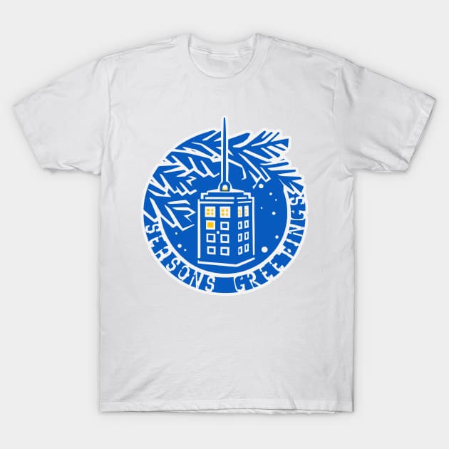 Tardis Season's Greetings T-Shirt by katmargoli